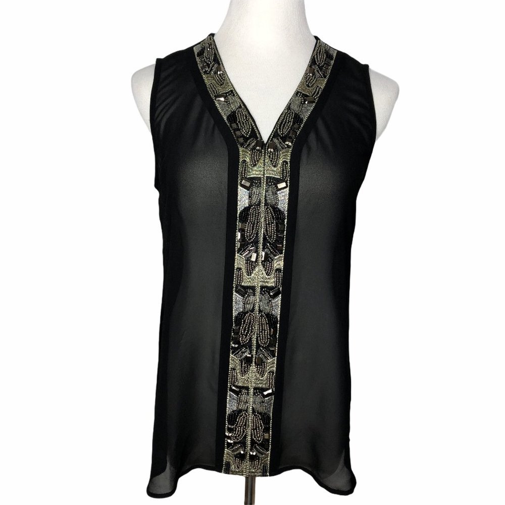 Carmen Marc Valvo Beaded Embroidered Tank S